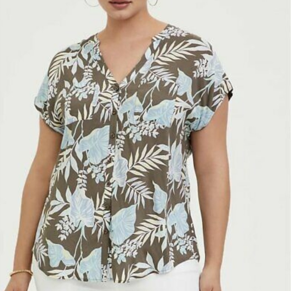 Torrid Challis Dolman Sleeve Tropical Print Button down shirt